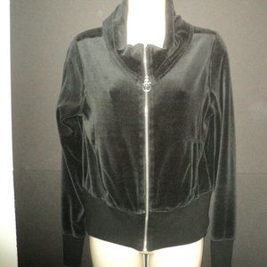 Michael Kors Track Jacket Women's Size M Velour Dark Gray Front Zipped